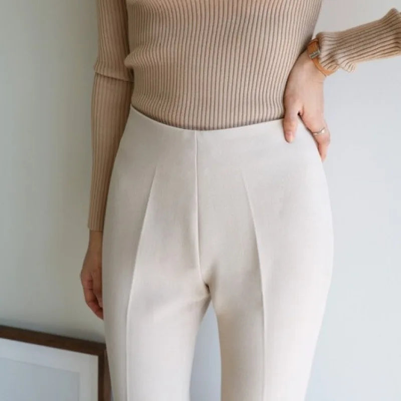 Women's Cotton High Waist Zipper Fly Closure Casual Trousers