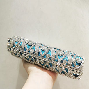 Women's Metallic Hasp Closure Rhinestone Bridal Wedding Clutch