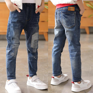 Kid's Cotton Mid Elastic Waist Closure Casual Wear Denim Pants