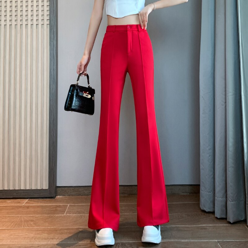 Women's Acrylic High Waist Button Fly Plain Casual Wear Trousers