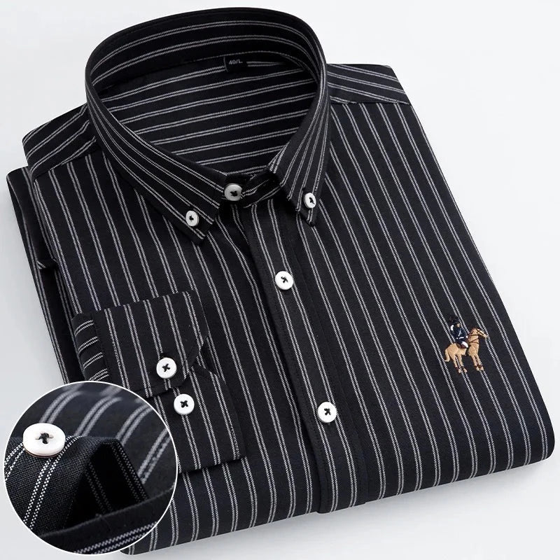 Men's 100% Cotton Single Breasted Full Sleeve Striped Casual Shirt