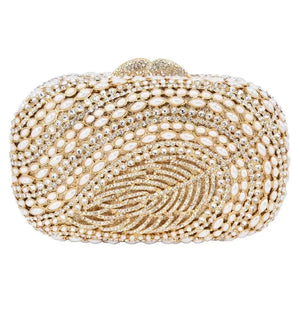 Women's Metallic Hasp Closure Rhinestones Pattern Wedding Clutch