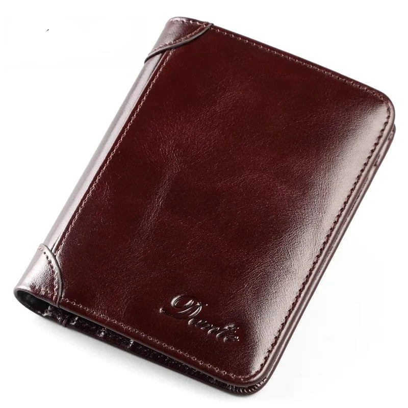 Men's Genuine Leather Solid Pattern Slot Pocket Trendy Wallets