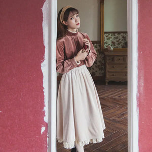 Women's Cotton High Waist Solid Pattern Casual Wear Vintage Skirts