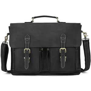 Men's Genuine Leather Zipper Closure Solid Pattern Shoulder Bag