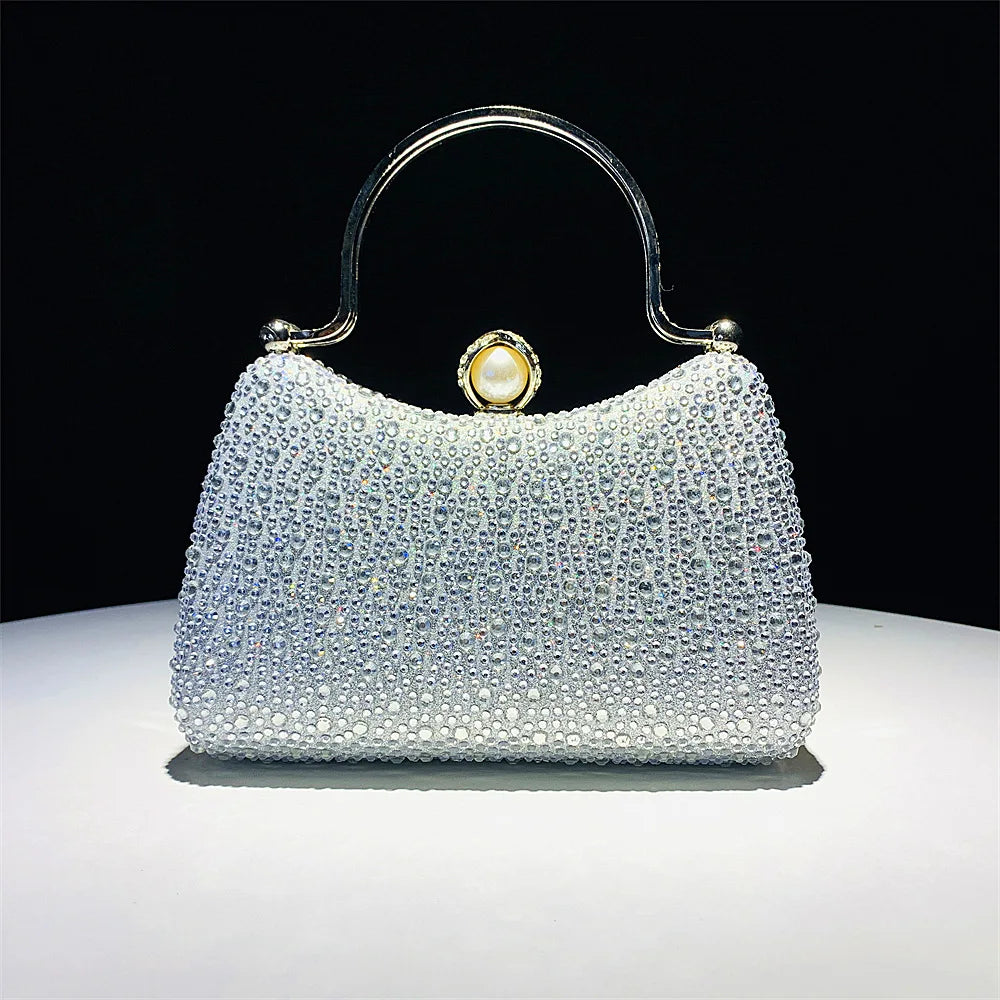 Women's Metallic Hasp Closure Rhinestone Bridal Wedding Handbags