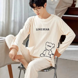 Men's Cotton Full Sleeve O-Neck Printed Pattern Pullover Sleepwear