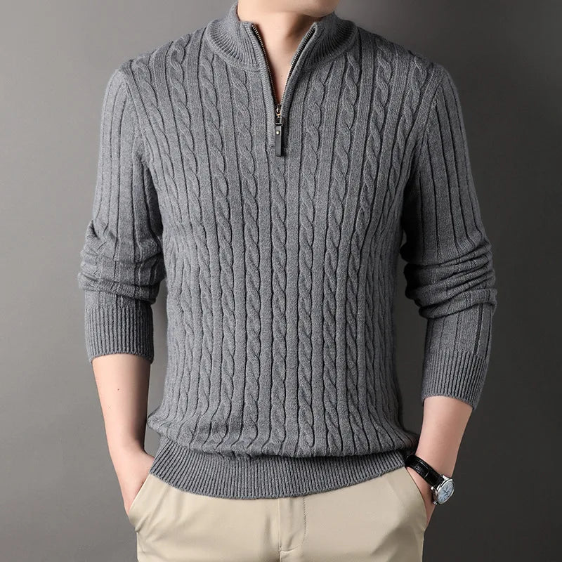 Men's Acrylic Stand-Neck Full Sleeve Knitted Casual Wear Sweater