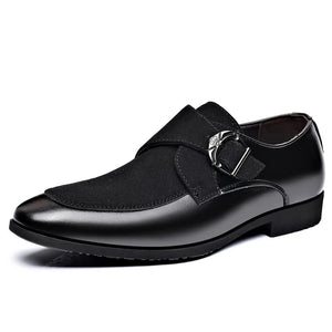 Men's Patent Leather Pointed Toe Buckle Strap Closure Formal Shoes