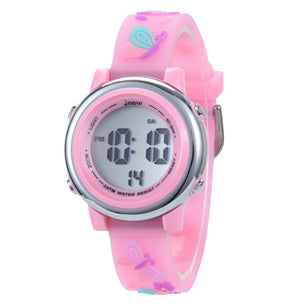 Kid's Alloy Case Buckle Clasp Digital Waterproof Round Watches