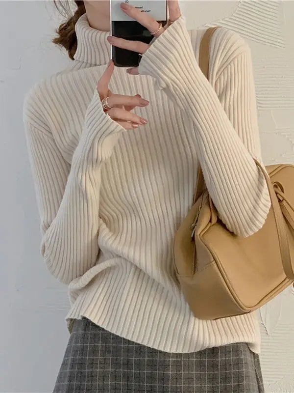 Women's Acrylic Turtleneck Full Sleeves Solid Pattern Sweater