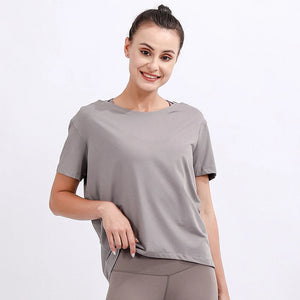 Women's Nylon O-Neck Short Sleeves Fitness Yoga Workout Top