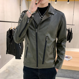 Men's Faux Leather Long Sleeves Single Breasted Closure Jackets