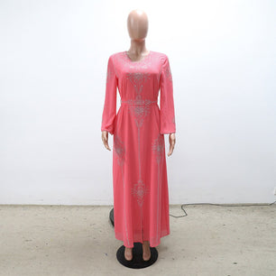 Women's Arabian V-Neck Polyester Full Sleeves Beaded Dresses