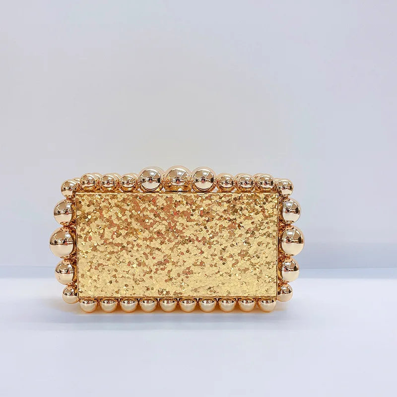 Women's Acrylic Hasp Closure Sequined Luxury Bridal Wedding Clutch