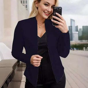 Women's Cotton V-Neck Long Sleeves Solid Pattern Casual Blazers