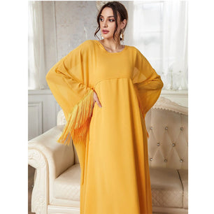 Women's Arabian O-Neck Polyester Full Sleeve Solid Pattern Dresses