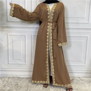 Women's Arabian V-Neck Polyester Full Sleeves Embroidery Dress