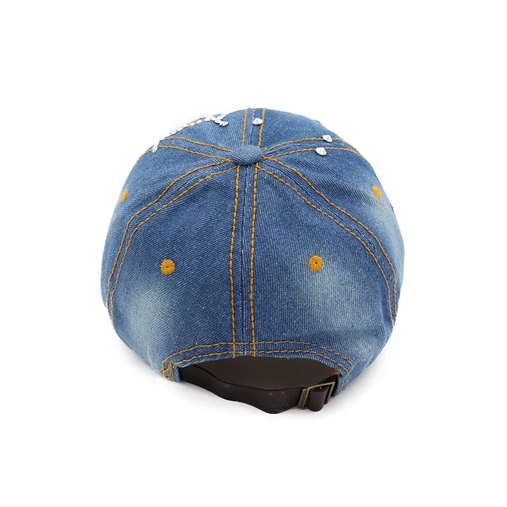 Women's Denim Spider Pattern Casual Wear Rhinestone Baseball Cap