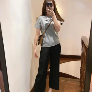 Women's Cotton High Elastic Waist Closure Solid Casual Trousers