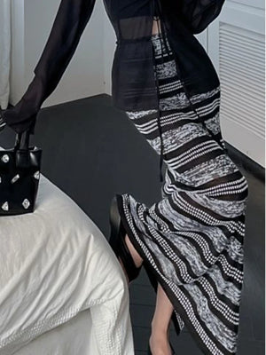 Women's Cotton Quick-Dry Striped Pattern Casual Wear Maxi Skirts