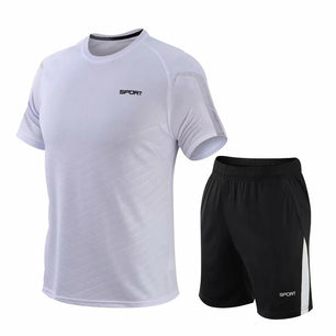 Men's Polyester Short Sleeve T-Shirt With Shorts Workout Set