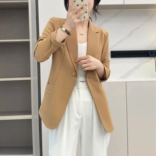 Women's Polyester Notched Collar Long Sleeve Single Button Blazer