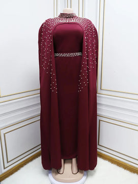 Women's Arabian Polyester Full Sleeves Rhinestone Casual Dress