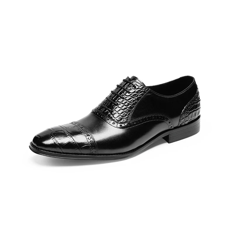 Men's Genuine Leather Pointed Toe Lace-Up Closure Formal Shoes