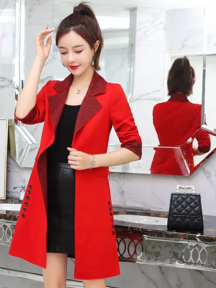 Women's Cotton Notched Long Sleeves Solid Pattern Casual Blazers