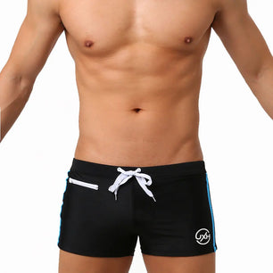 Men's Polyester Drawstring Closure Letter Boxer Swimwear Shorts