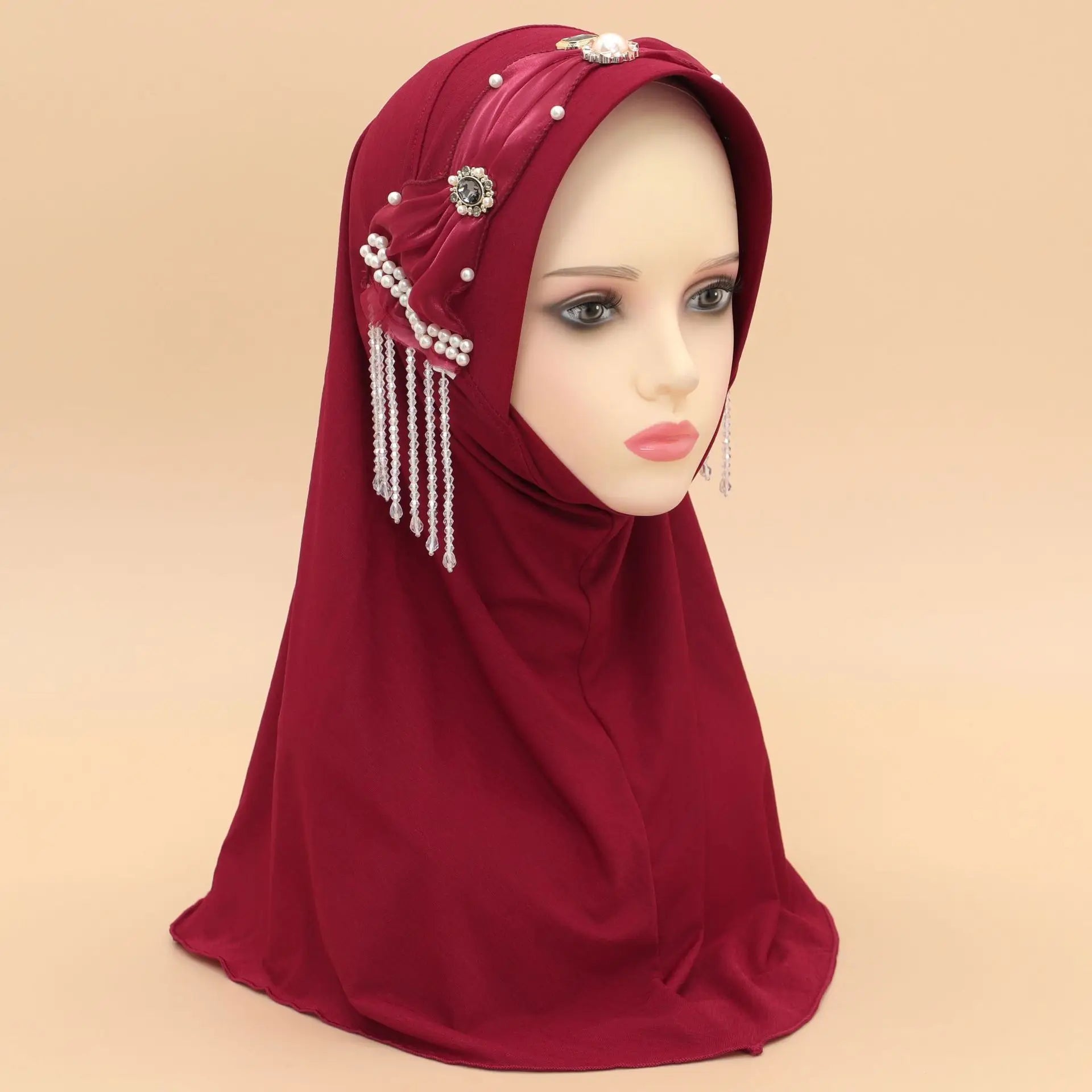 Women's Arabian Polyester Headwear Pearl Pattern Casual Hijabs