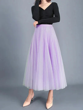 Women's Polyester Solid Pattern Quick-Dry Casual Wear Maxi Skirts