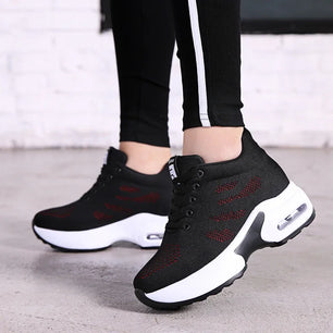 Women's Mesh Round Toe Lace-Up Closure Running Sports Sneakers