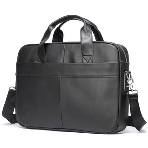 Men's Genuine Leather Zipper Closure Solid Pattern Shoulder Bag