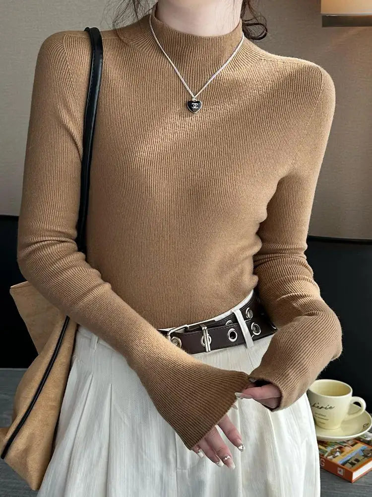 Women's Polyester Turtleneck Full Sleeves Solid Pattern Sweater