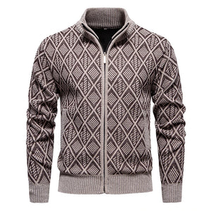 Men's Polyester Mandarin Collar Full Sleeves Zipper Sweater