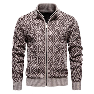 Men's Polyester Mandarin Collar Full Sleeves Zipper Sweater