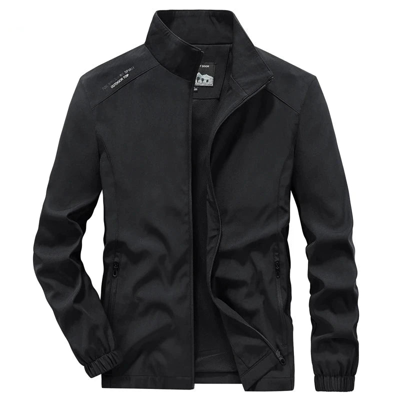 Men's Polyester Stand Collar Long Sleeves Windbreaker Jacket