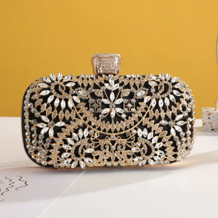 Women's Metallic Hasp Closure Luxury Hollow Out Diamond Clutch