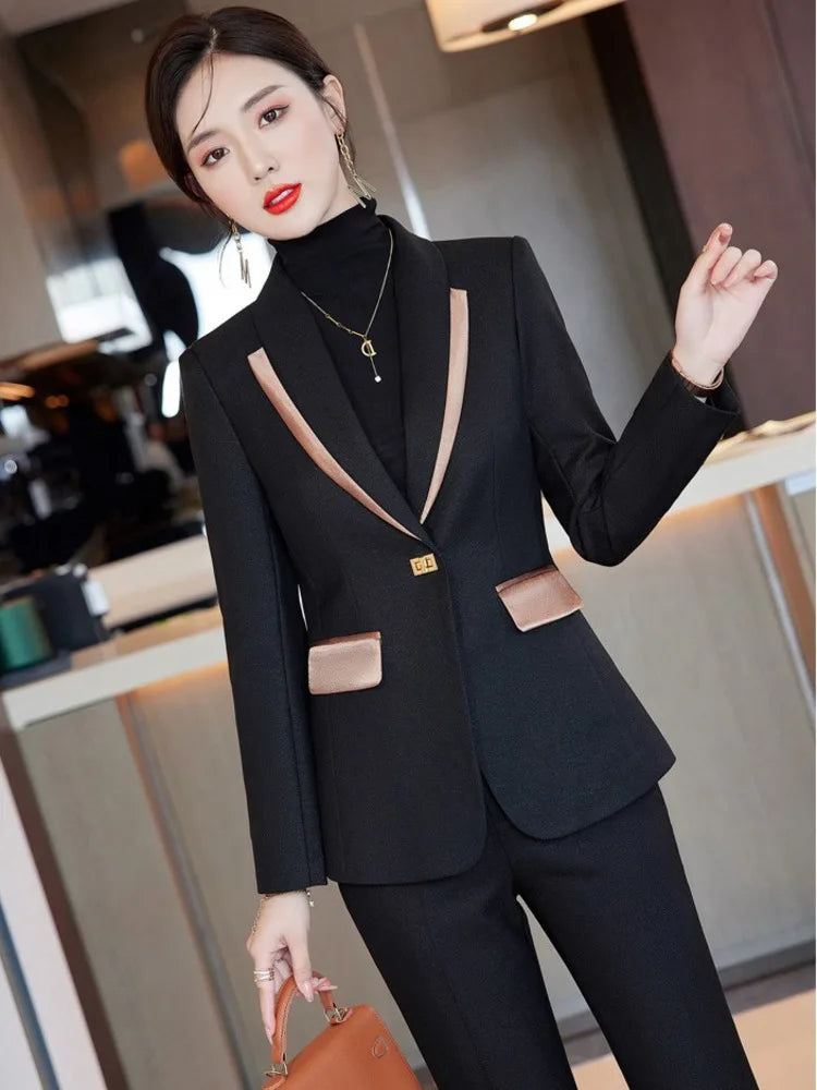 Women's Cotton Notched Long Sleeves Single Breasted Blazer Set