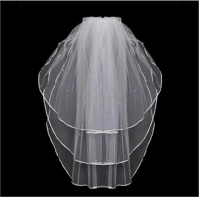 Women's Polyester Bead Edge Three-Layer Bridal Wedding Veils