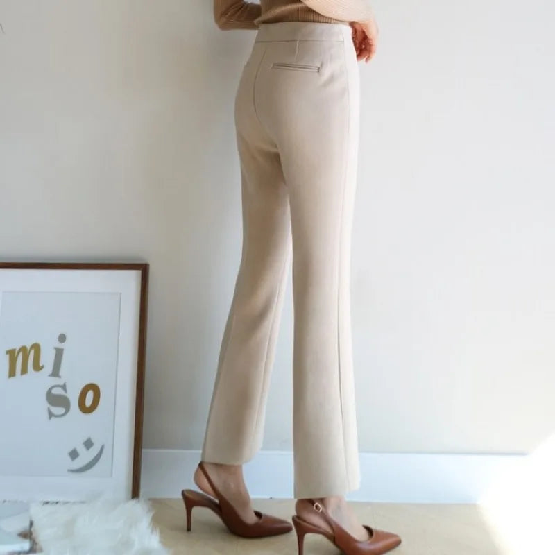 Women's Cotton High Waist Zipper Fly Closure Casual Trousers