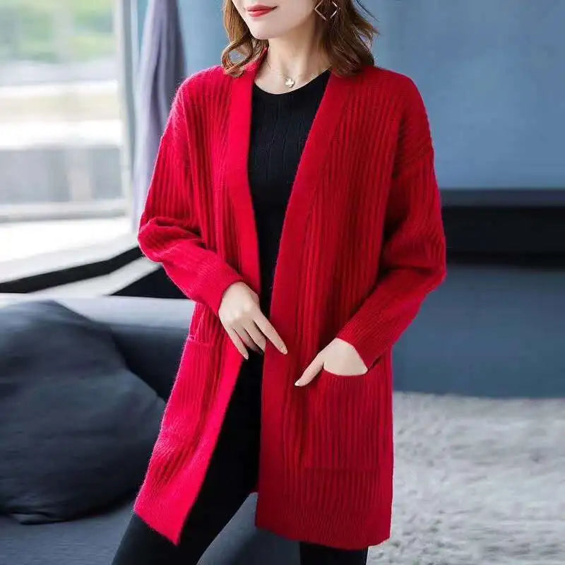 Women's Wool V-Neck Full Sleeves Solid Pattern Casual Cardigan