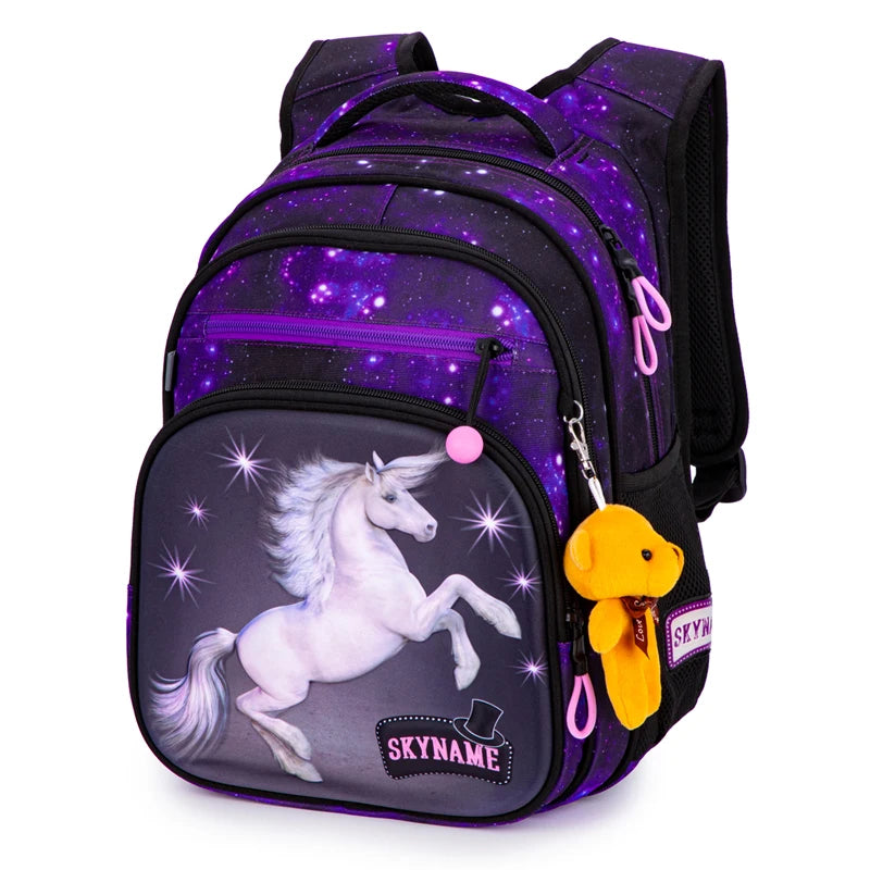 Kid's Nylon Zipper Closure Animal Pattern Trendy School Backpack