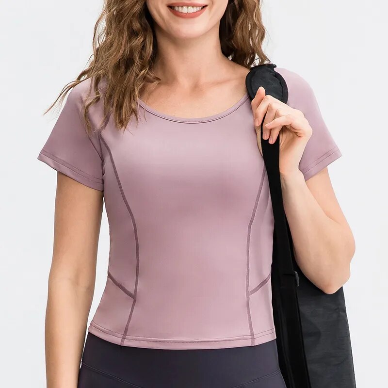 Women's O-Neck Spandex Short Sleeves Breathable Workout Top