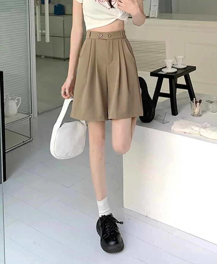 Women's Cotton High Waist Zipper Fly Casual Plain Pattern Shorts