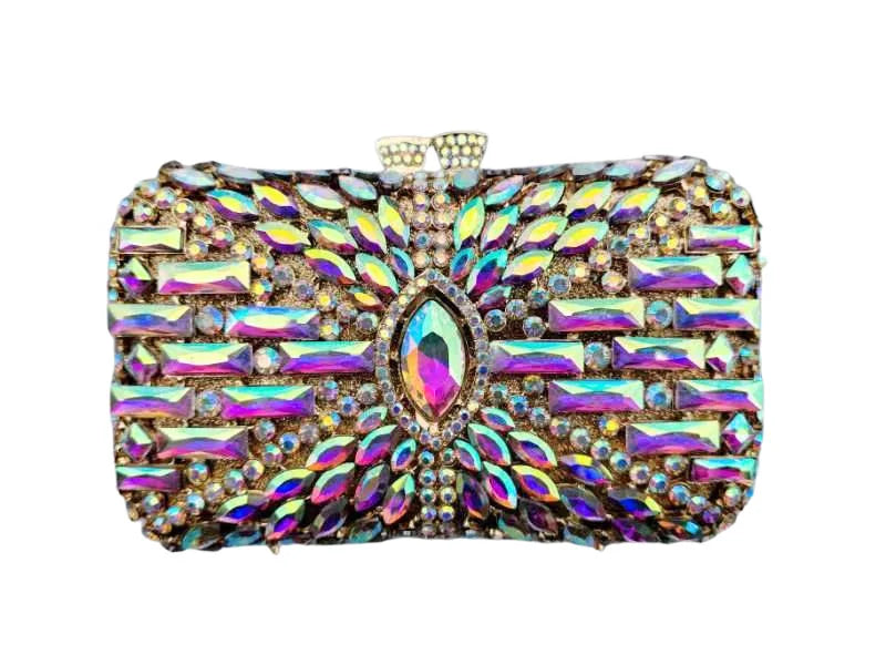 Women's Metallic Hasp Closure Rhinestone Pattern Wedding Clutch