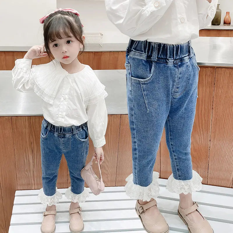 Kid's Cotton Elastic Waist Closure Denim Casual Wear Trouser