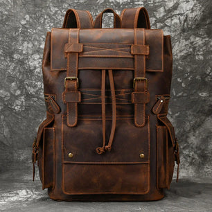 Men's Genuine Leather Zipper Closure Slot Pattern Casual Backpack